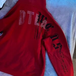 Mens Red Fashion Hoodie With rhinestone accents